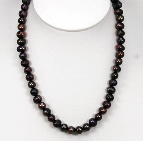 6–8mm Single Strand of Baroque Cultured Freshwater Black Oval Pearls – 18