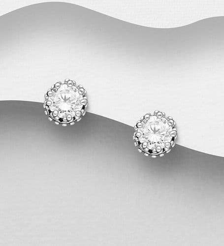 925 Silver CZ Simulated Diamond Solitaire Stud Earrings Set