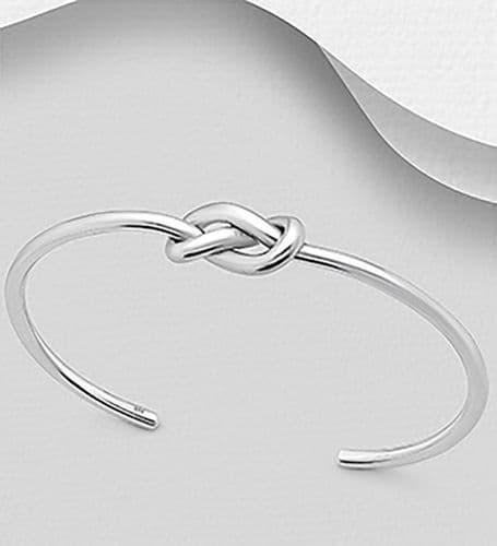 925 Solid Sterling Silver Had Crafted Love Knot Cuff Bangle. -Timeless Accessory