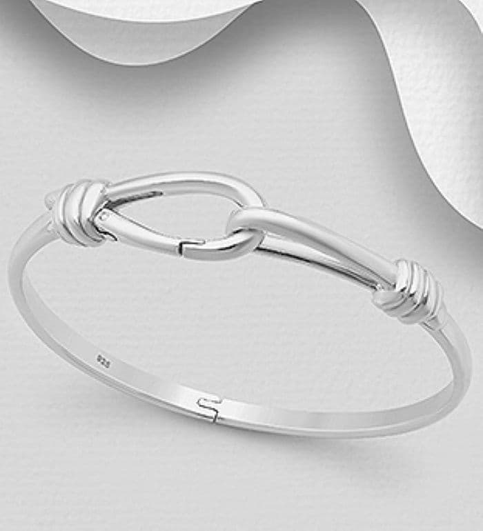 925 Solid Sterling Silver Hand Crafted Bangle. Unique Side Opening Clasp - 100% Safe