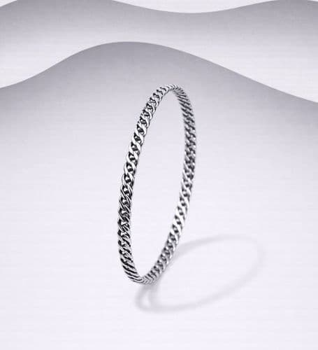 925 Solid Sterling Silver Hand Crafted Exclusive Woven 5mm Bangle: 75 mm Diameter: Unisex