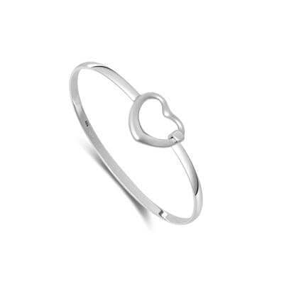 925 Solid Sterling Silver Tiffaney Medium Heart Bangle That Opens