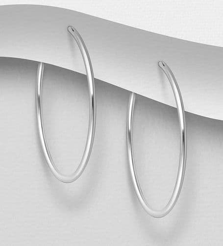 925 Sterling Plain Silver Hoop Earrings. 50mm