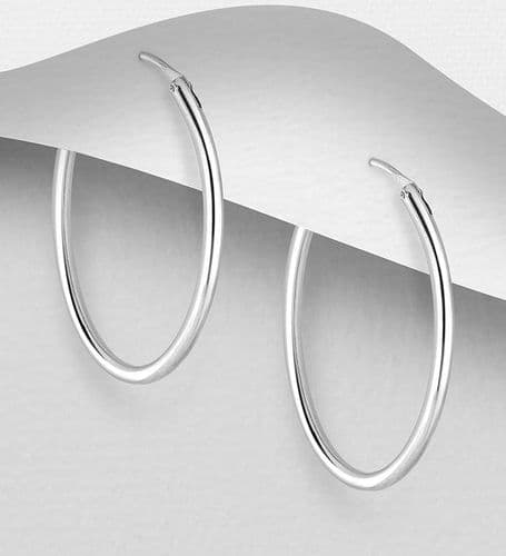 925 Sterling Plain Silver Silver Hoop Earrings. 25 mm