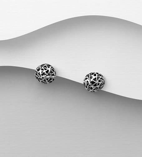 925 Sterling Silver 10mm Handcrafted Open Lace Ball Stud Earrings – Timeless Beauty in Every Detail