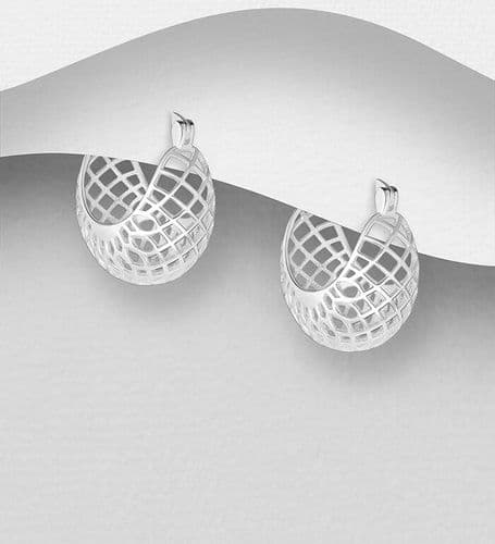 925 Sterling Silver 13mm Wide Filigree Hinged-Back Hoop Earrings