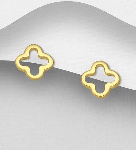 925 Sterling Silver & 18ct Gold Clover Push-Back/Stud Earrings