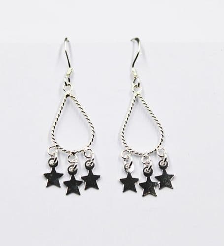 925 Sterling Silver 3D Star Hook/Drop Earrings