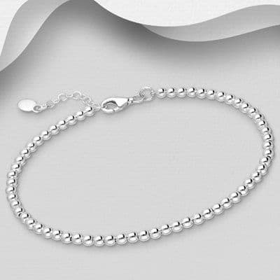 925 Sterling Silver 3mm Ball Beaded Bracelet