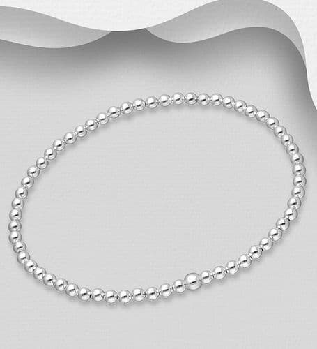 925 Sterling Silver 3mm Ball Beaded Elastic Bracelet