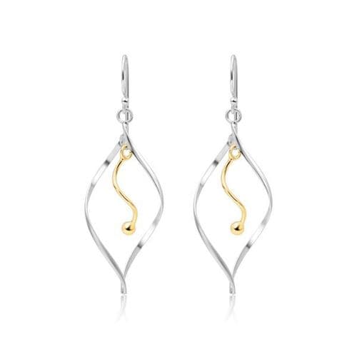 925 sterling silver and 18ct yellow gold twisted drop earrings