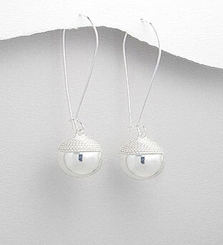 925 Sterling Silver Ball Acorn Design Drop Earrings