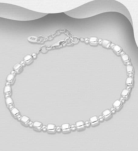 925 Sterling Silver Ball and Cube Bead Bracelet