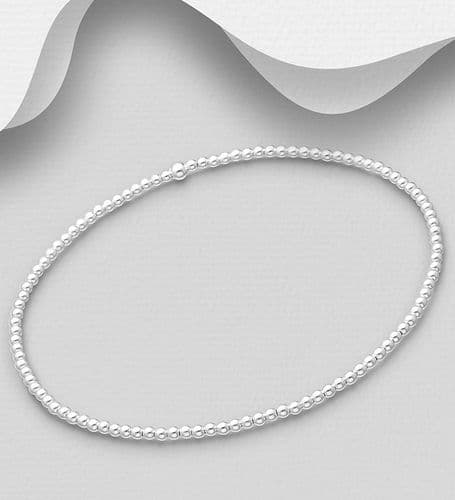 925 Sterling Silver Ball Beaded Elastic Bracelet Diameter: Ball: 2 - 3mm