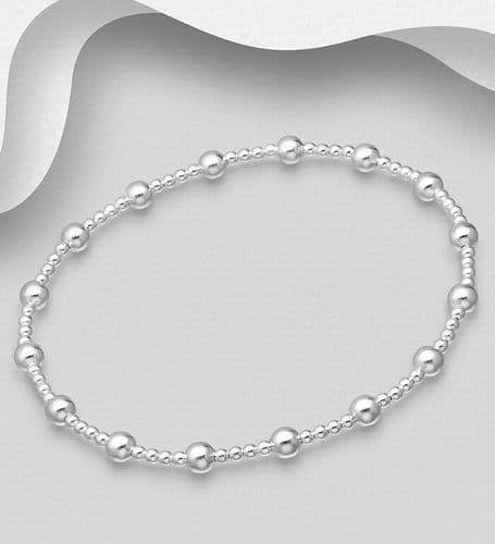 925 Sterling Silver Ball Beaded Stretch Bracelet