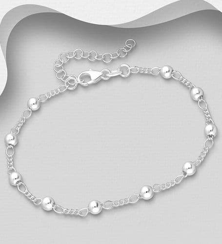 925 Sterling Silver Ball Bracelet, 4 mm Wide, Made in Italy