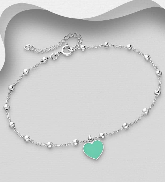 ★TATIANA★ (Silver 925) Heart and Ball Ornament Bracelet BR 925 Sterling Silver Ball Bracelet and Heart Decorated with
