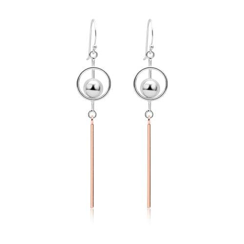 925 Sterling Silver Ball & Circle Drop Earrings, With 18K Red Gold