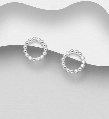925 Sterling Silver Ball & Circle Push-Back/Stud Earrings