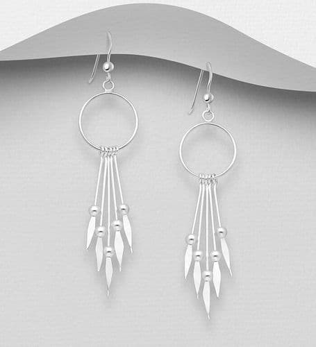 925 Sterling Silver Ball & Spear Graduated Hook/Drop Earrings