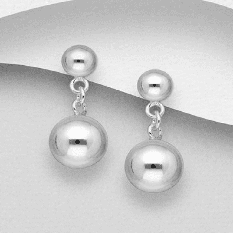 925 Sterling Silver Ball Stud Type Drop Earrings
