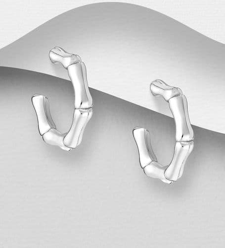 925 Sterling Silver Bamboo Push-Back Hoop Earrings