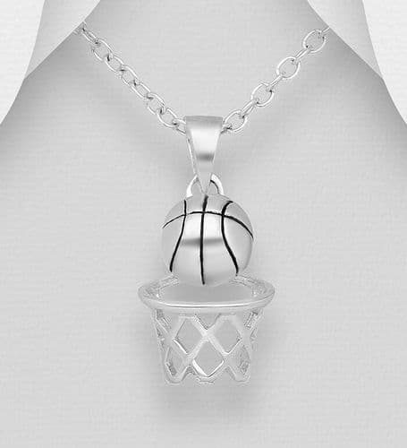 925 Sterling Silver Basketball Pendant & Chain