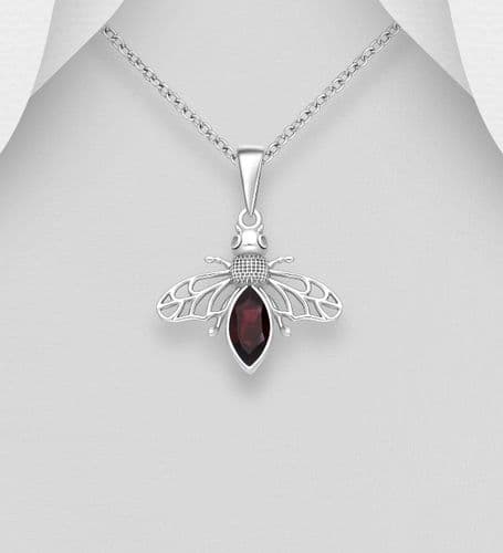 925 Sterling Silver Bee Pendant Chain, Decorated with a Amethyst Gemstone