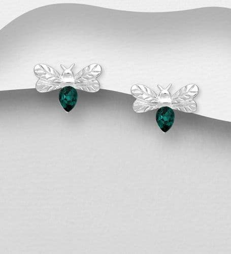925 Sterling Silver Bee Stud Earrings, Decorated with Crystal Glass