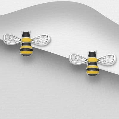 925 Sterling Silver Bee Stud Earrings decorated with Enamel