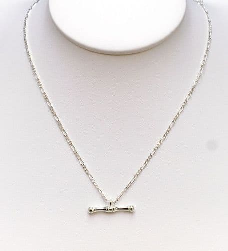 925 Sterling Silver Bone Shaped T Bar Necklace With Figaro Links Necklace