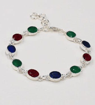 925 Sterling Silver Bracelet, Decorated with Gemstones