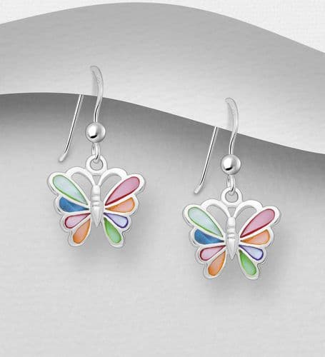 925 Sterling Silver Butterfly Hook Earrings, Decorated with Colorful Shell