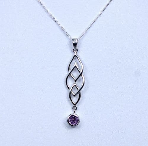 925 Sterling Silver Celtic Design Pendant & Chain Set with a Amethyst Gem Stone