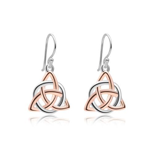 925 Sterling Silver Celtic Drop Earrings, With 18K Red Gold