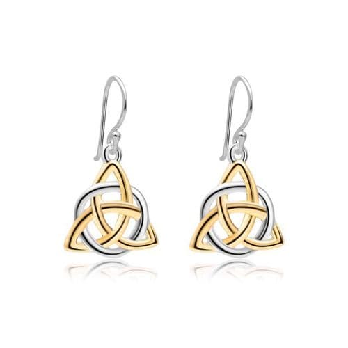 925 Sterling Silver Celtic Drop Earrings, With 18K Yellow Gold