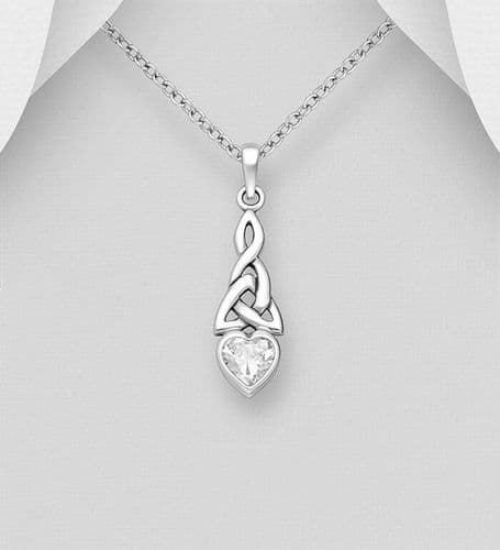 925 Sterling Silver Celtic Heart Pendant & Chain with CZ Simulated Diamond Accents 💎