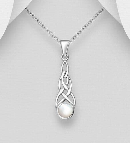925 Sterling Silver Celtic Pendant/ Necklace Decorated with Mother of Pearl Shell Detail