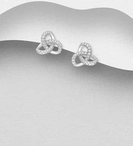 925 Sterling Silver Celtic Stud Earrings, Set with CZ Simulated Diamonds