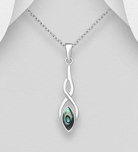925 Sterling Silver Celtic Style Pendant & Chain, Decorated with Abalone Shell