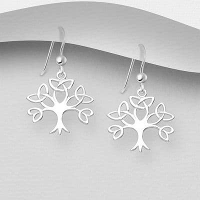 925 Sterling Silver Celtic Trinity and Tree of Life Hook Earrings