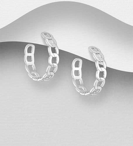 925 Sterling Silver Chain Link Design Hoop Push-Back Earrings