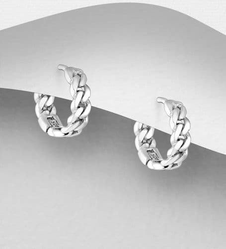 925 Sterling Silver Chain Link Hoop Earrings