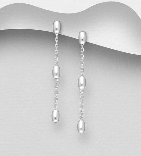 925 Sterling Silver Chain & Sold Droplets Push-Back/Drop Earrings