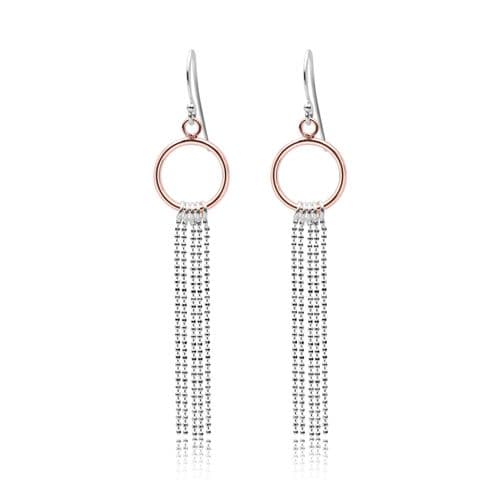 925 Sterling Silver Circle & Chain Drop Earrings, With 18K Pink Gold