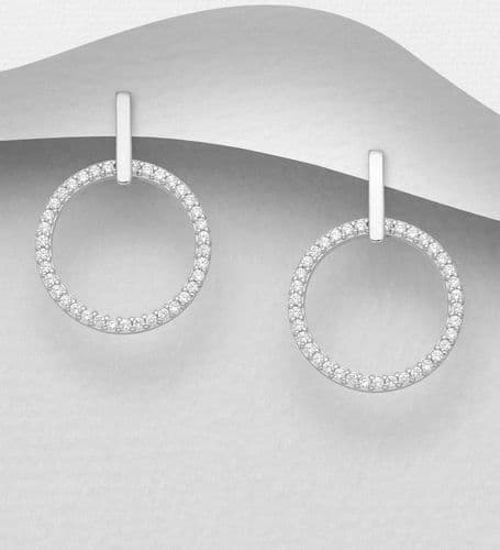 925 Sterling Silver Circle Push-Back Earrings Encrusted with CZ Simulated Diamonds