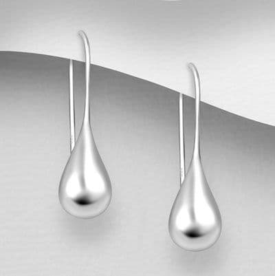 925 Sterling Silver Classic Droplet Drop Earrings - Longer Hook
