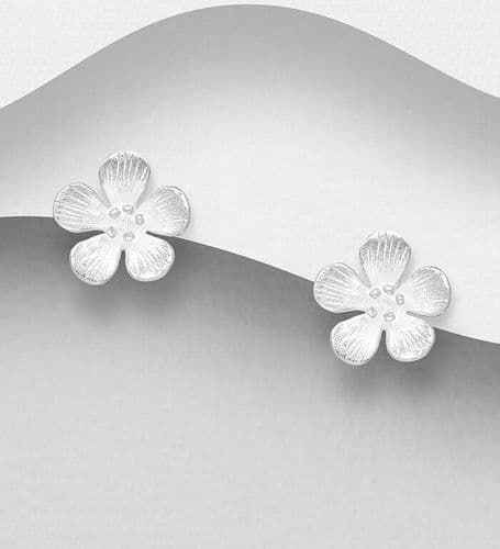 925 Sterling Silver Classic Matt Finish Flower Push-Back Earrings