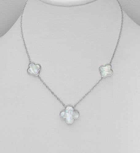 925 Sterling Silver Clover Necklace, Decorated with Mother of Pearl Shell
