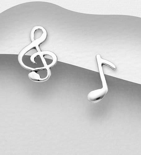 925 Sterling Silver Crotchet/Semiquaver Musical Notes Push-Back/Stud Earrings